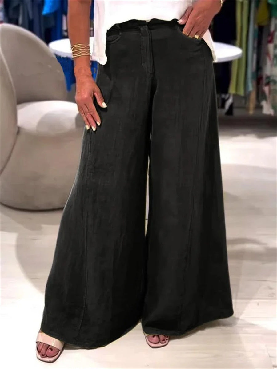 Pantalon décontracté en coton et lin pour femme