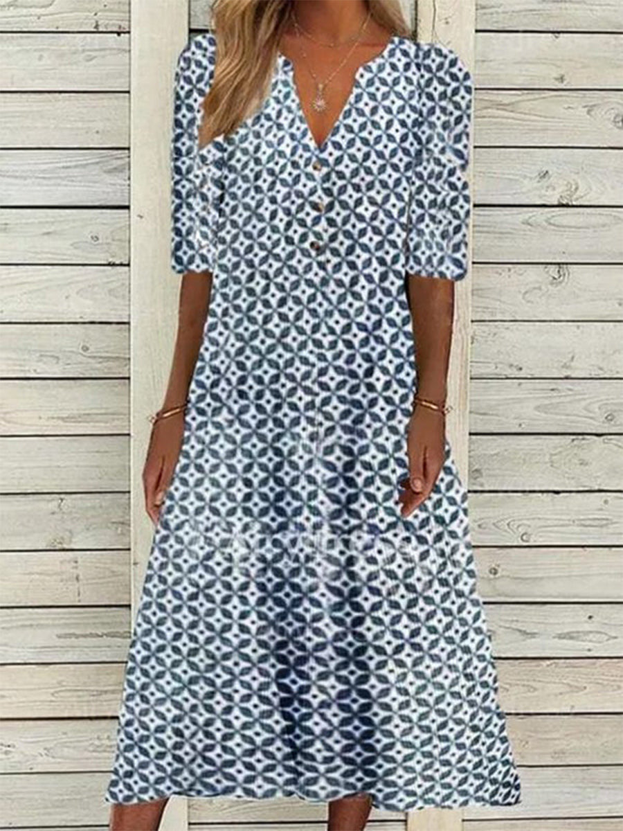 Robe midi en coton à manches courtes, idéale pour les vacances