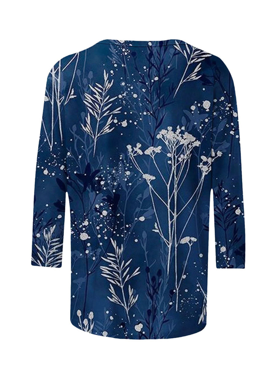 Fashion Printed Loose Round Neck Casual Blouse