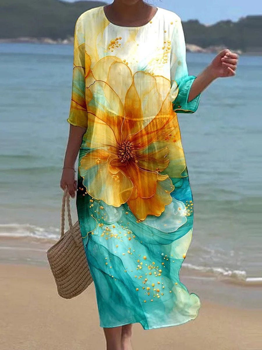 Robe fluide imprimée aquarelle effet éclaboussures