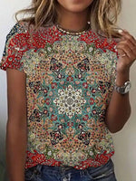 Lässiges Kurzarm-T-Shirt mit Mandala-Print und Rundhalsausschnitt