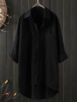 Haut ample à col en V en coton et lin uni