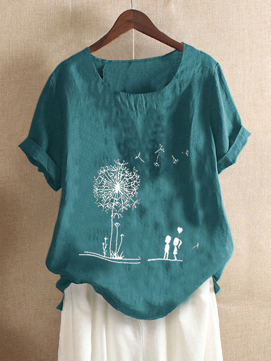 Floral Print Round Neck Short Sleeve T-shirt