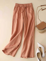 Orange Belted Loose Cotton And Linen Pants