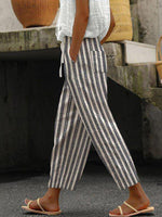 Women’s Striped Drawstring Cropped Pants with Pockets