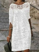 Women’s Floral Lace 3/4 Sleeve Casual Shift Dress