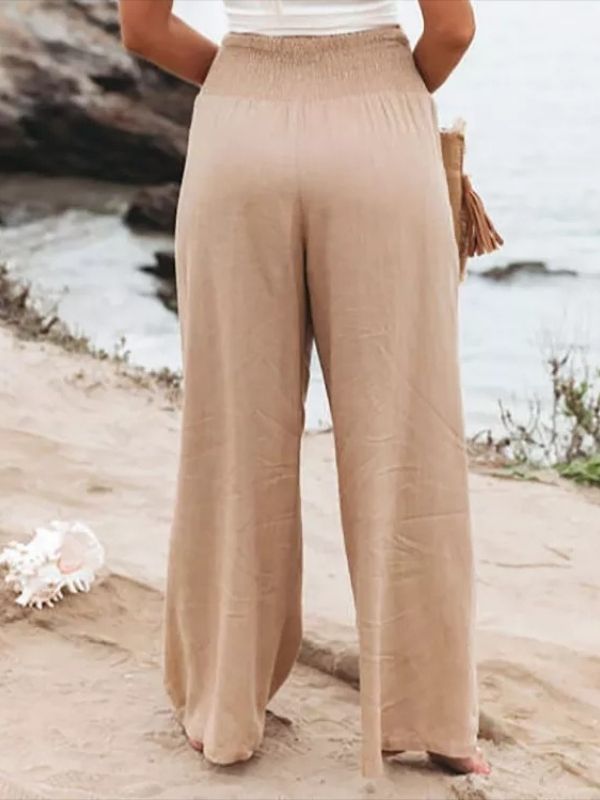 Khaki Solid Casual Wide Leg Loose Pants