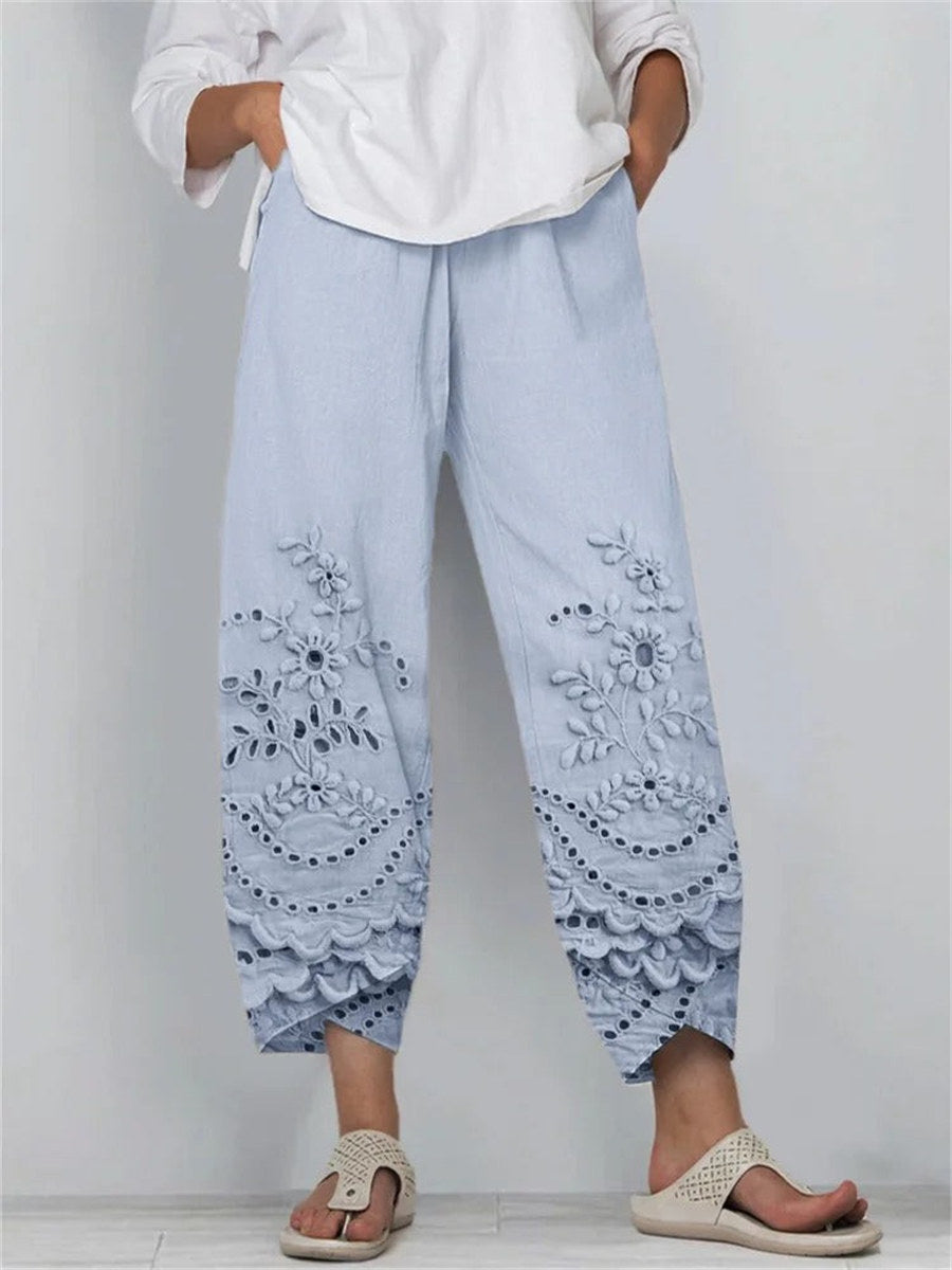 Solid Color Floral Lace Loose Pants