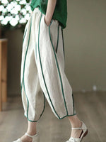 Pantalon harem en lin patchwork blanc