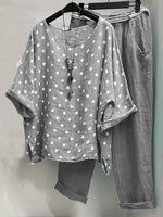 Grey Casual Round Neck Half Sleeve Spot Printed Outfit Sets
