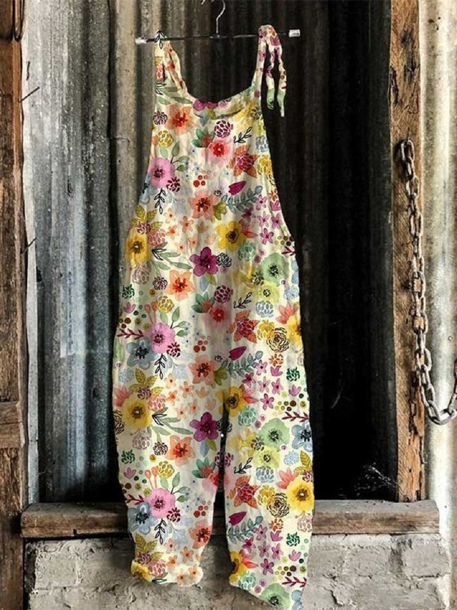 Lässiger, ärmelloser Sommer-Jumpsuit mit Blumenmuster