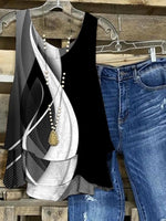 Débardeur noir décontracté à col en V imprimé sans manches