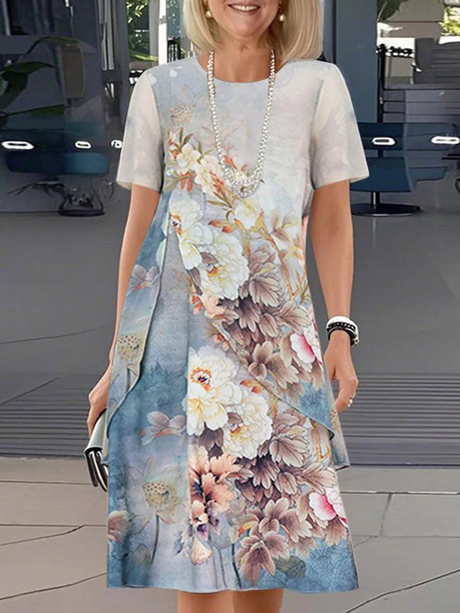 Robe courte à manches courtes à imprimé floral tendance