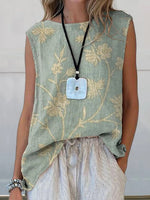 Elegant Floral Art Print Casual Tank