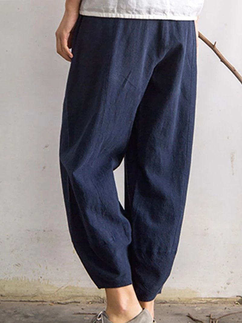 Pantalon décontracté à poches, couleur unie