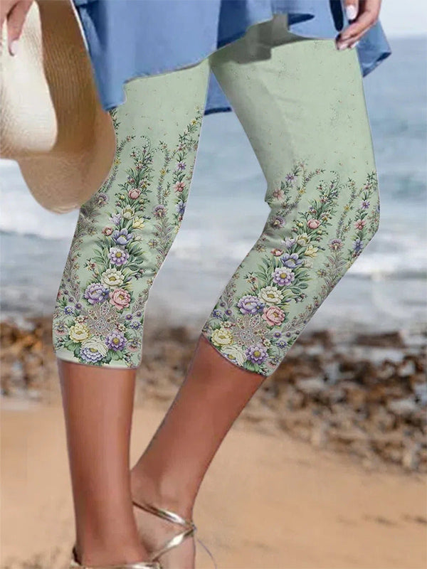 Leggings imprimés floraux décontractés Aqua