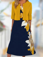 Floral Print Round Neck Half Sleeve Midi Dress