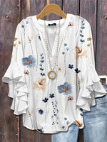 Schlichtes weißes Top mit V-Ausschnitt und 3/4-Ärmeln