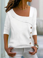 Daily Plain Irregular Buttoned Long Sleeve Blouse