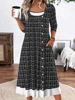 Cool Round Neck Long Sleeve Midi Dress