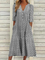 Robe midi en coton à manches courtes, idéale pour les vacances