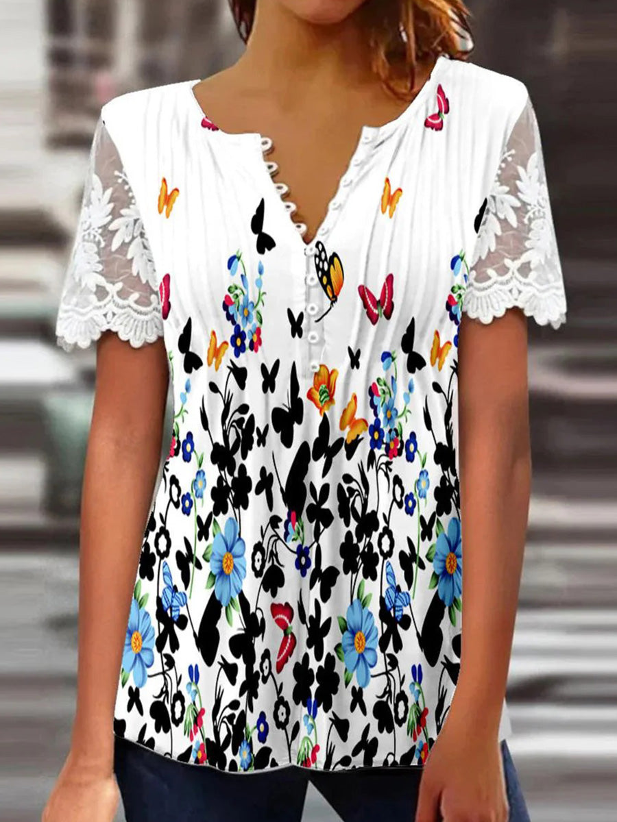 Lässiges weißes Kurzarmtop mit V-Ausschnitt