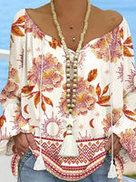 Schickes Langarmshirt mit V-Ausschnitt und Blumenmuster