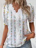 Floral Print Lace V Neck Blouse