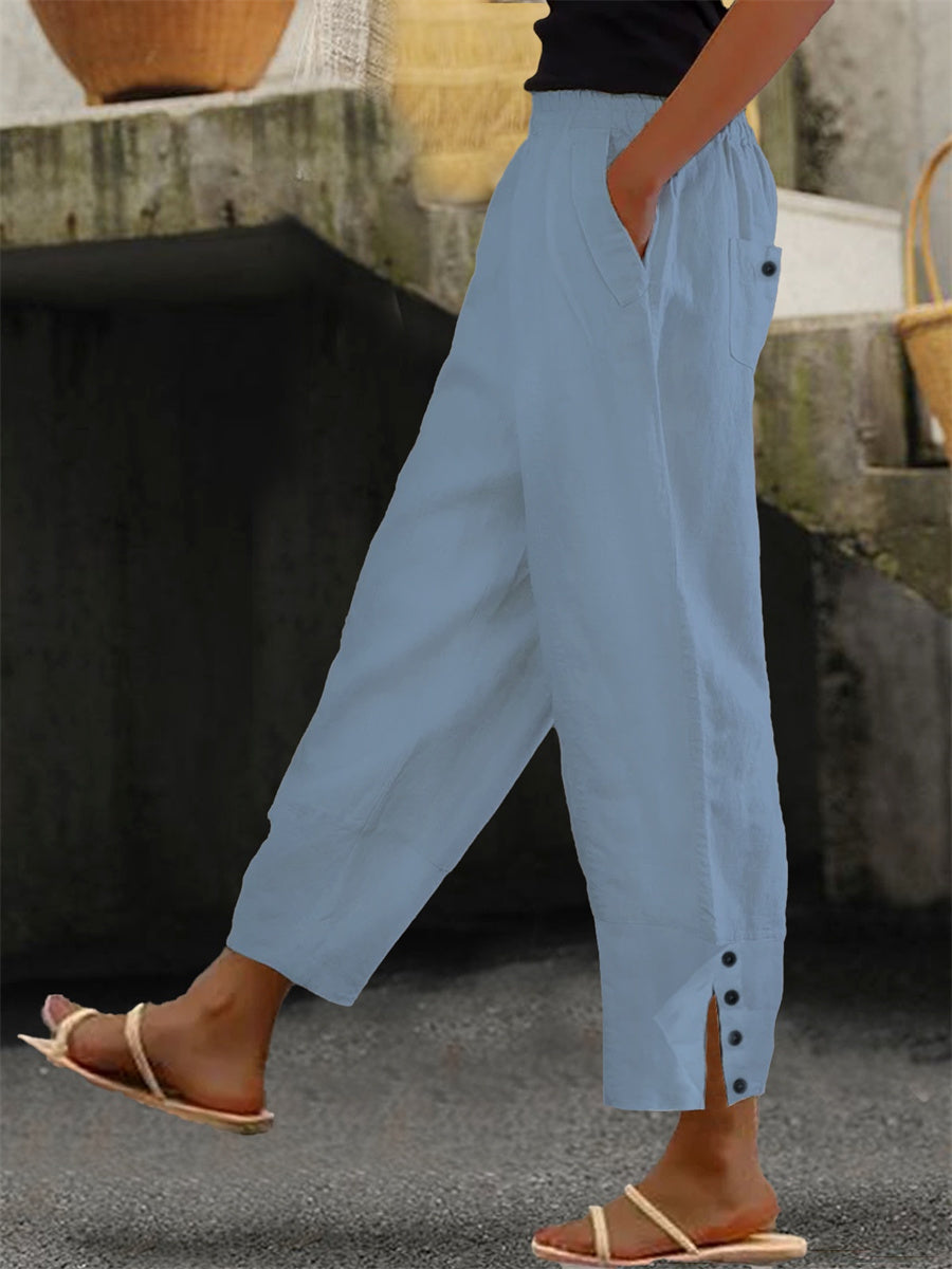 Loose Buttoned Plain Pants