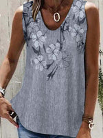 Gray Casual V Neck Floral Printed Sleeveless Tank