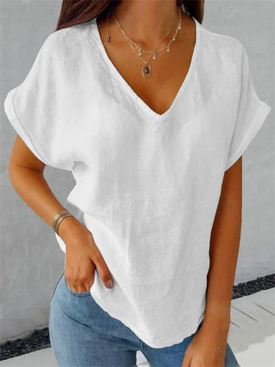 Loose Casual Plain V-Neck Shirt