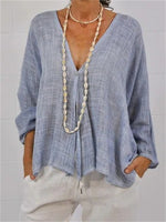 Chemisier uni à col V et manches longues