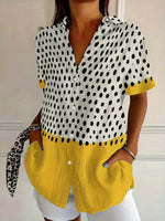 Colour Block Polka Dot Short Sleeve Blouse