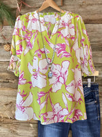 Floral Print V-neck Short Sleeve Top