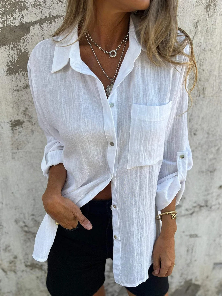 Cotton And Linen Lapel Shirt