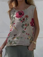 Floral Print Round Neck Sleeveless Comfy Tank Top