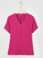 T-shirt uni décontracté à col en V et manches courtes