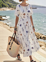 Basic Maxikleid mit Rundhalsausschnitt und kurzen Ärmeln