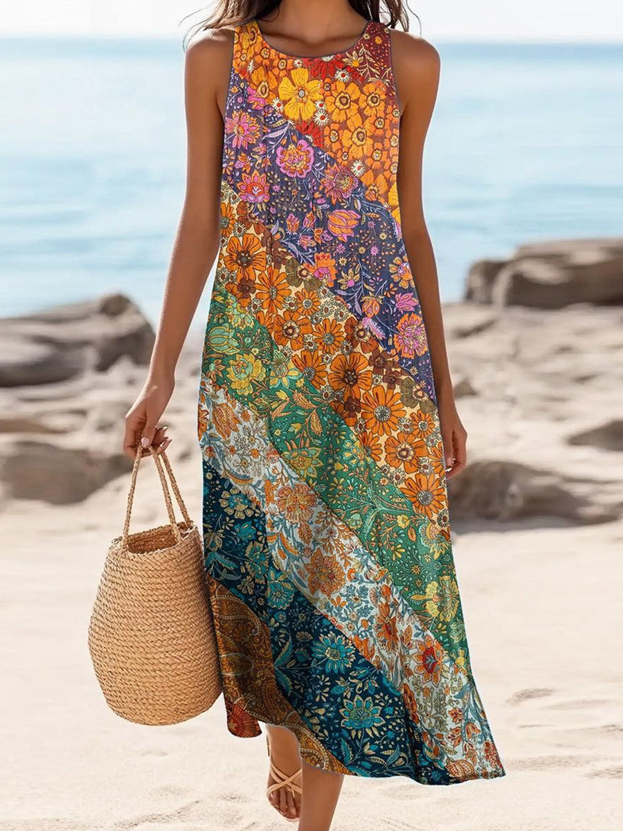 Dreamy Sleeveless Floral Print Midi Dress