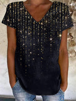 Lässiges schwarzes T-Shirt mit V-Ausschnitt und lockerer Passform