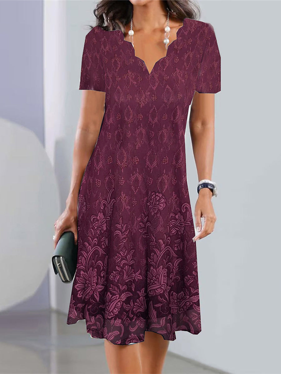 Damen-Midikleid mit Paisley-Blumenmuster, kurzen Ärmeln und A-Linien-Schnitt