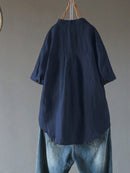 Casual Buttons V Neck Short Sleeve Blouse