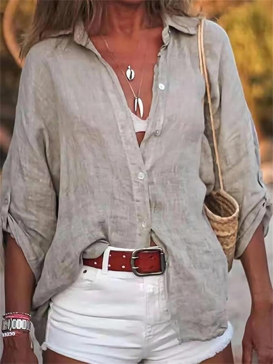 Grey Casual Loose Soild Long Sleeve Blouse