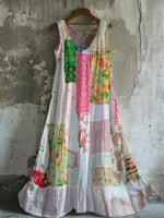 Fresh V-neck Floral Print Sleeveless Maxi Dress