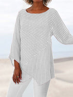 Crew Neck Long Sleeve Paneled Vacation Blouse