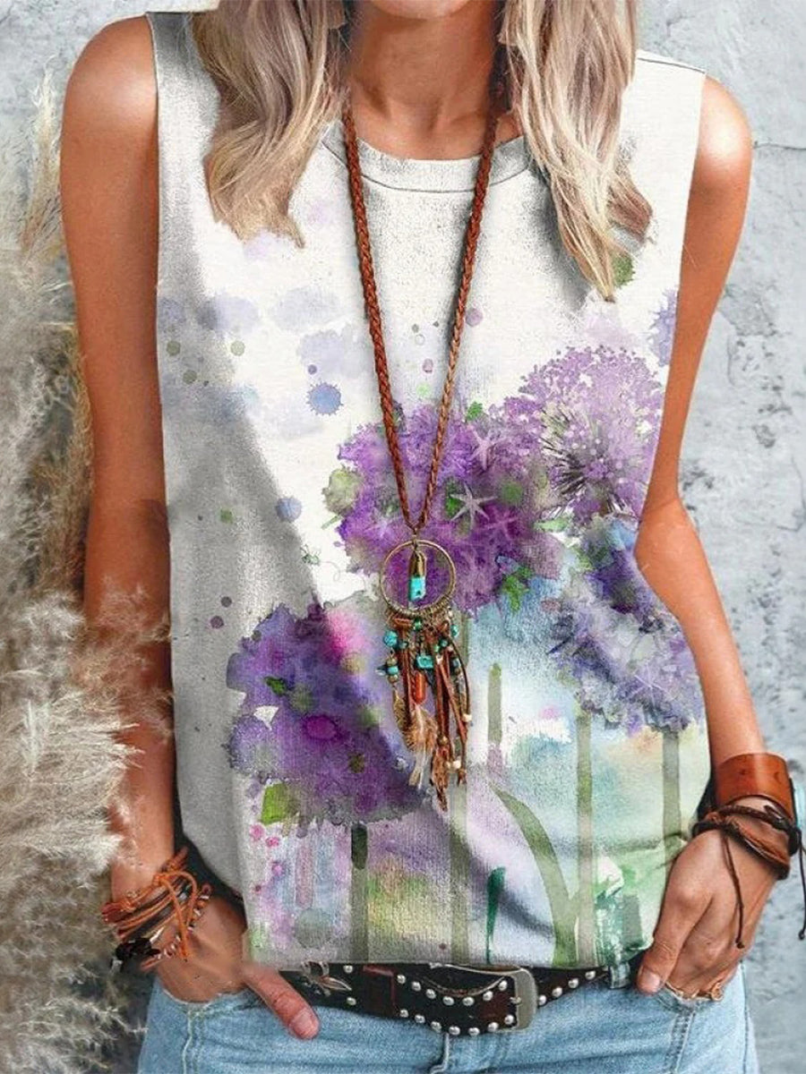Fresh Floral Print Sleeveless Tank Top