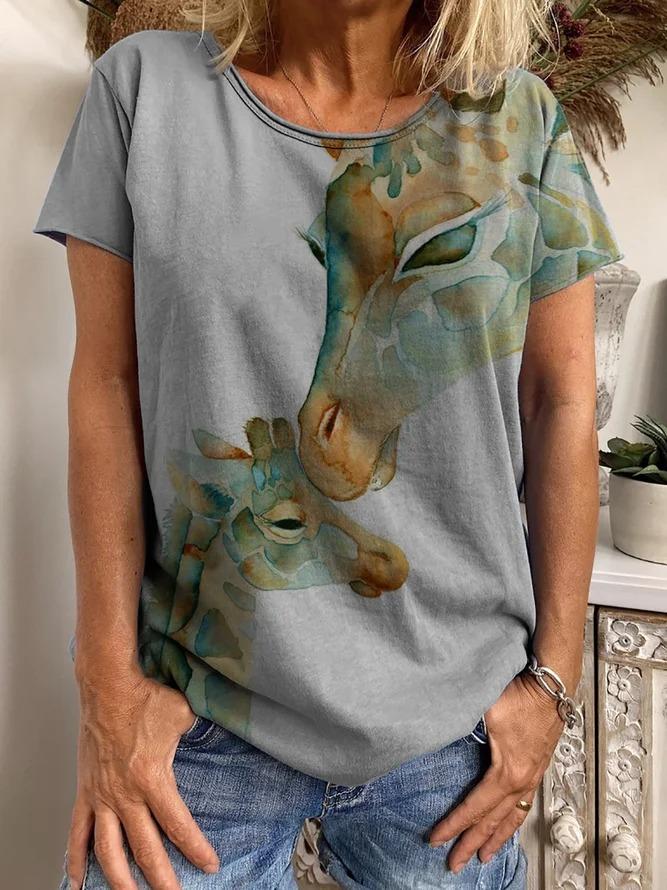 Short Sleeve Giraffe Printed T-Shirt