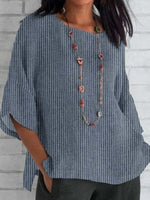 Blau gestreiftes 3/4-Ärmel-Freizeithemd