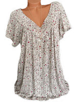 Print Floral Short Sleeve V-neck Blouse