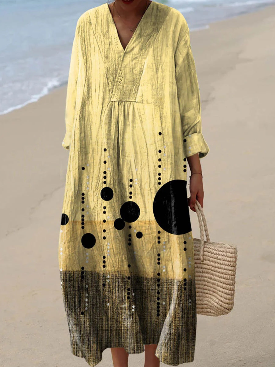 Robe à manches longues et col en V à imprimé géométrique abstrait